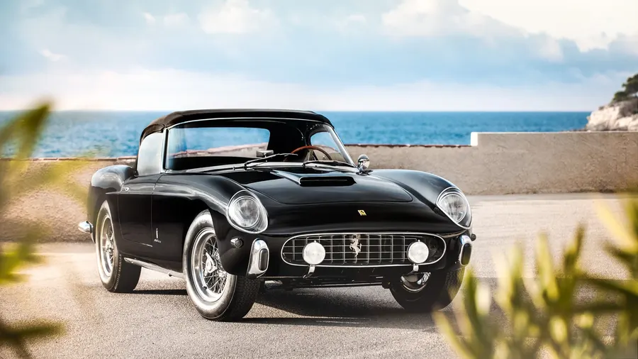 Black 1958 Ferrari 250 GT Cabriolet Series 1 by Pininfarina, front view